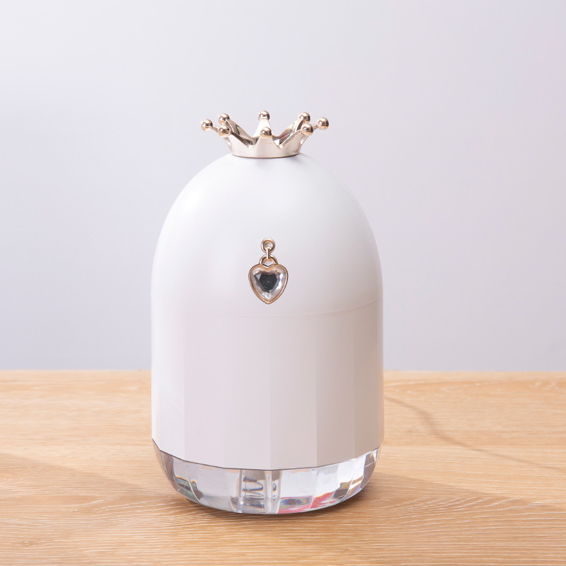 USB Cool Mini Princess Crown Mist Humidifier with 7 Color LED Night Light (White)